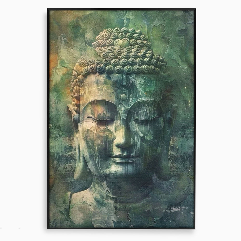 Tablou canvas cu tablou canvas cu chipul lui buddha, in rama de aluminiu negru